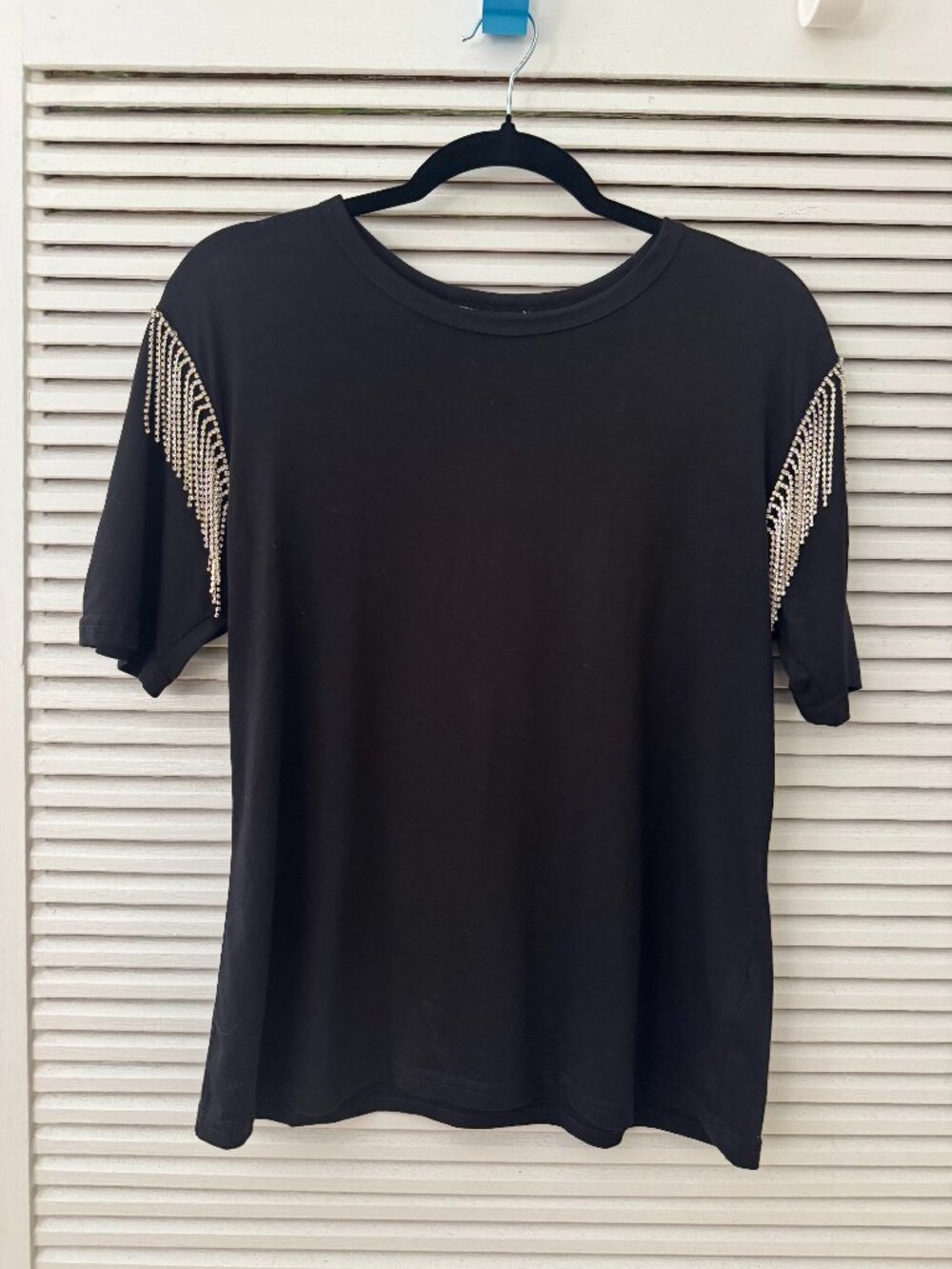 BB Dakota Stage Presence Black Rhinestone Fringe Tee
